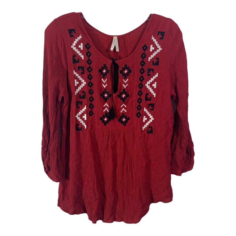 Roper Red Embroidered Women's Tunic Top
